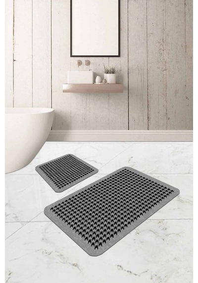 Gri Kazayağı Desen Banyo Halısı Klozet Paspas Seti Bs331n11