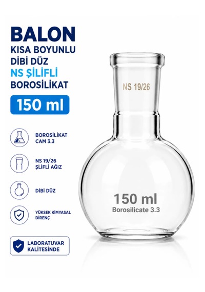 Balon Kısa Boyunlu Dibi Düz Ns Şilifli Borosilikat 150 Ml