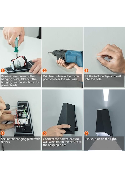 Elektrikle Çalışır, 6 Watt, 3200 Kelvin Sarı Işık Ledli İç Ve Dış Mekan Led Aplik, Çift Yönlü Aplik Siyah
