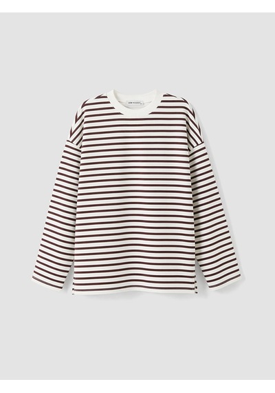 Lcw Modest Mürdüm Çizgili Oversize Kadın Sweatshirt Tunik