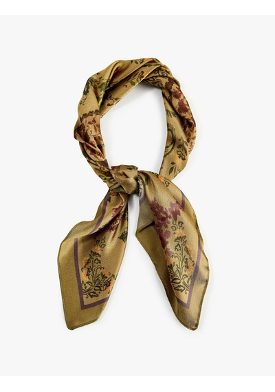 Koton Saten Kumaş Çiçekli Kare Fular Bandana Yeşil 7wak50080aa