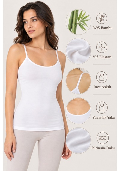Loule Kadın İnce Askılı Atlet Beyaz Bambu