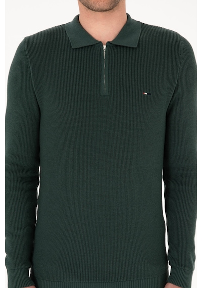 U.S. Polo Assn. Erkek Regular Fit Fermuarlı Koyu Yeşil Basic Kazak 50313685-VR079