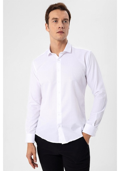 Süvari Beyaz Slim Fit Armürlü Klasik Yaka Gömlek Beyaz Süvari Beyaz Slim Fit Armürlü Klasik Yaka Gömlek Beyaz