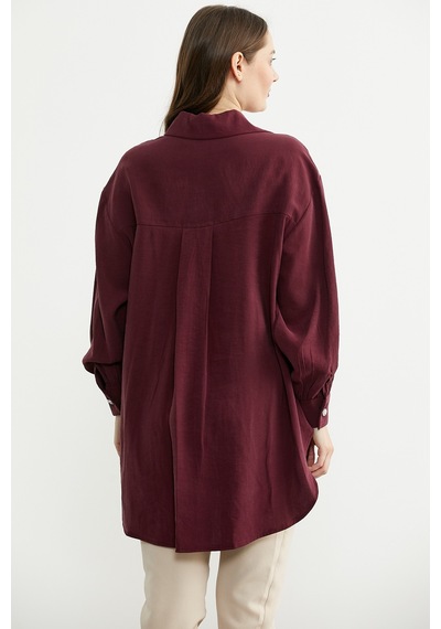 Sementa Tencel Arkası Uzun Oversize Gömlek - Bordo