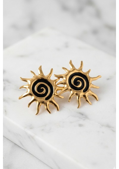Gold Mineli Güneş Premium Çelik Küpe Çok Renkli 86229121
