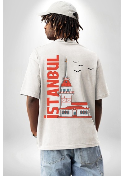 İstanbul Kız Kulesi Türkiye Beyaz Oversize Unisex Ön Ve Sırt Baskılı Tişört Beyaz İstanbul Kız Kulesi Türkiye Beyaz Oversize Unisex Ön Ve Sırt Baskılı Tişört Beyaz