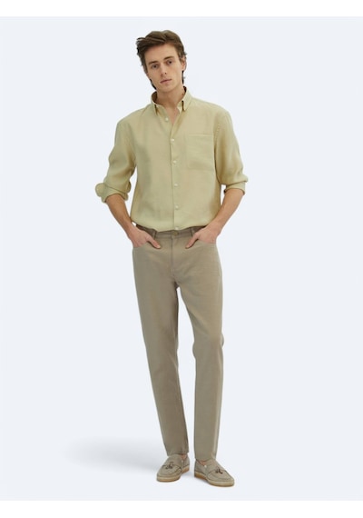 Vizon Dokuma Regular Fit Casual Pamuk Karışımlı Pantolon Vizon
