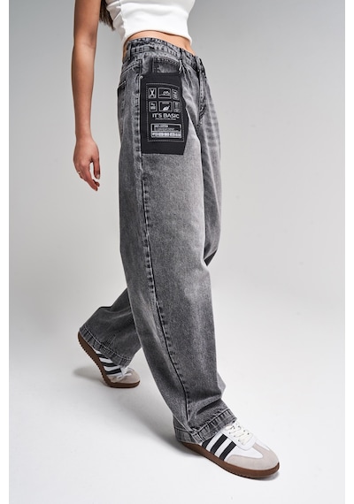 Itsbasic Kadın Füme Renk 2s5-73 %100 Koton Cep Detaylı Baggy Fit Denim Jean