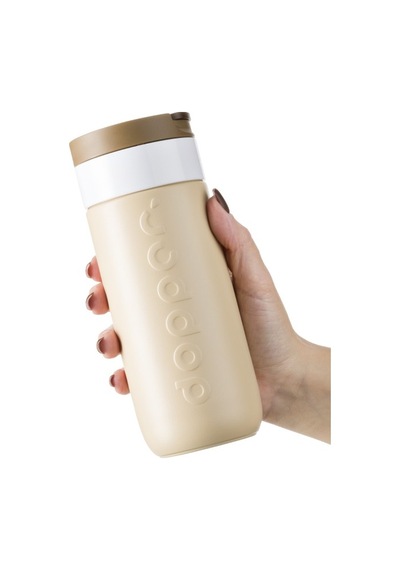 Dopper Travel Mug Yalıtımlı Termos Bardak 400 Ml - Toprak Kahvesi Açık Kahve / Beyaz