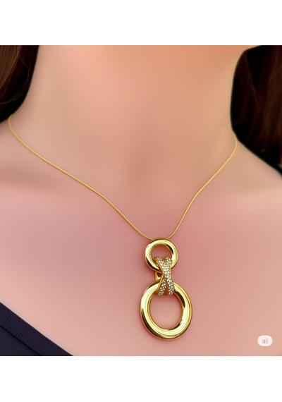 Çelik Gold Halka Tasarımlı Kadın Kolye - 45 Cm Çok Renkli
