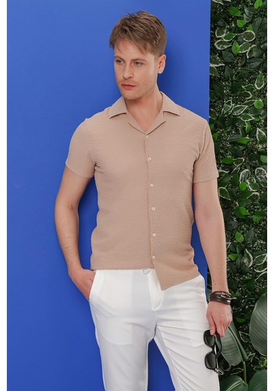 Efor G 1536 Slim Fit Bej Klasik Gömlek Bej