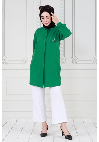 Sevitli Kapağı Taş Detaylı Tunik-yeşil-3574-yeşil Yeşil