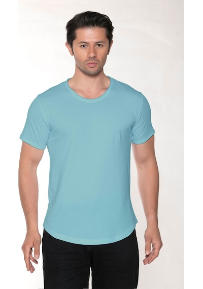 Black Horn Erkek Geniş Yaka %100 Pamuk Salaş T-shirt Buz Mavisi