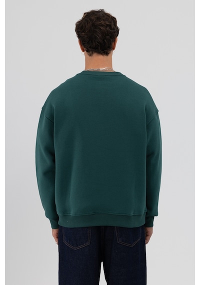 Vamos Basic Bisiklet Yaka Oversize Sweatshirt Nefti Yeşil