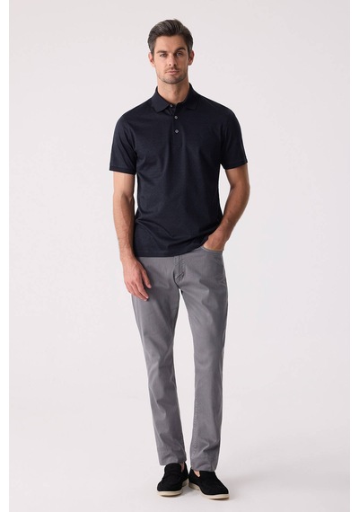 Erkek Füme Regular Fit Merserize Desenli Polo Yaka Tişört