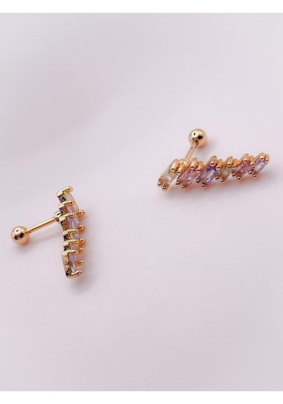 Lexroo Renkli Dörtgen 6 Taşlı Kıkırdak Helix Piercing 1adet Çok Renkli