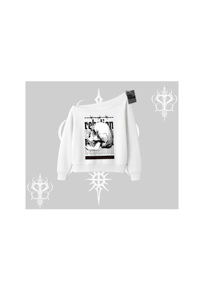 Tarzsokak Kayık Yaka Sweatshirt Rebellion Skull Underground Street Legacy Beyaz