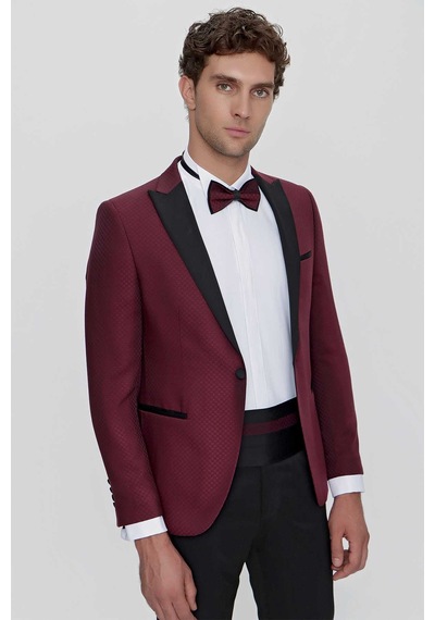Morven Erkek Koyu Bordo Bolonya Ceremonia Damatlık Smokin 21mc055004752 Koyu Bordo