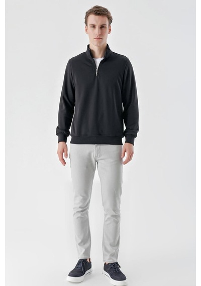 Slimfit Yarım Fermuarlı Dik Yaka 2 İplik Erkek Sweatshirt 001