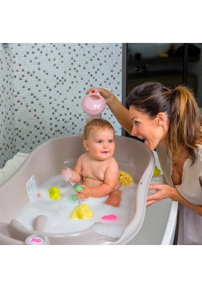Okbaby Bebek Banyo Seti Onda Dijital Termometreli Çift Yönlü Bebek Küveti & Splash Bebek Duşu K. Beyaz