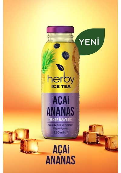 Herby Ice Tea Açai Ananas Soğuk Çay Şeker İlavesiz 24 x 250 ML