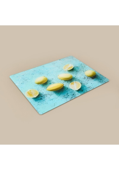Limon Desenli Cam Kesme Tahtası - Renkli - 30x40 Cm Çok Renkli