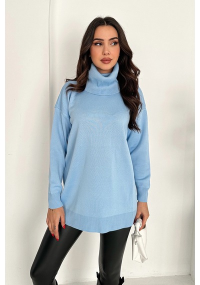 Asprin Fashion Degaje Yaka Triko Bluz Mavi + Hediye Kolye Mavi