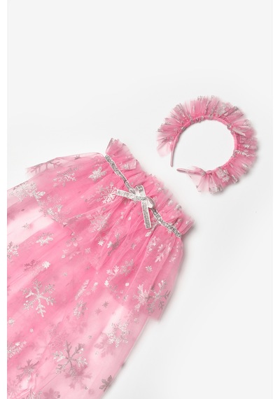 Le Mabelle Pembe Kar Tanesi Baskılı Kız Çocuk Pelerin Asa Taç Set Pembe