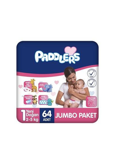 Paddlers Yenidoğan Bebek Bezi 1 Numara 2-5 Kg 64 Adet Jumbo Paket