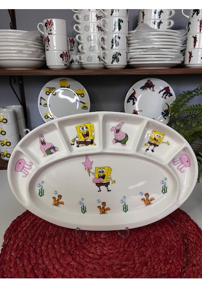 Sünger Bob Model Bölmeli Kahvaltı Tabağı Çocuk Bebek Çok Renkli