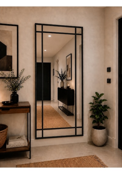 Effe Siyah Metal Çerçeveli 180x80 Cm Dekoratif Ayna 180x80siyah-b-dekor