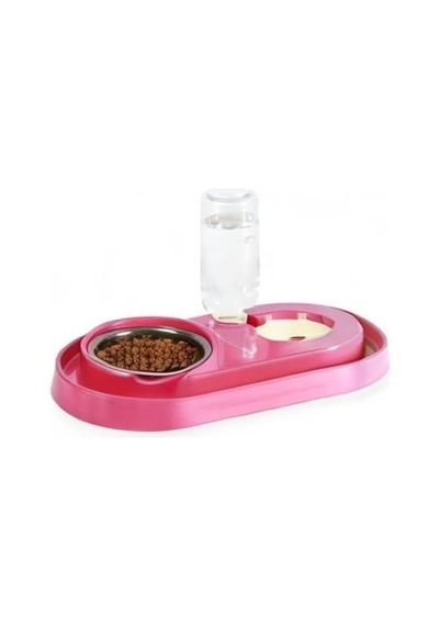Tr Hazneli Kedi-köpek Mama Ve Su Kabı Seti 500ml Fuşya
