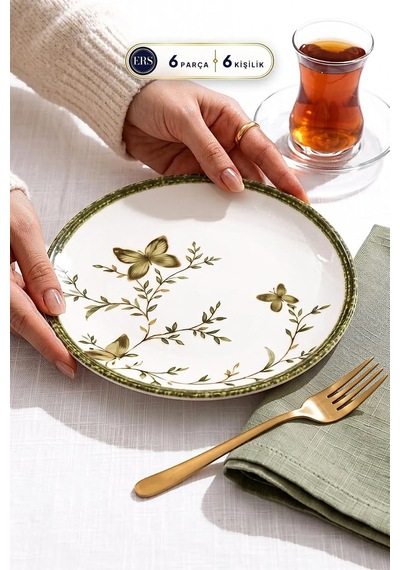 Verna Yeşil 6'lı Pasta Tabağı Seti 20 Cm