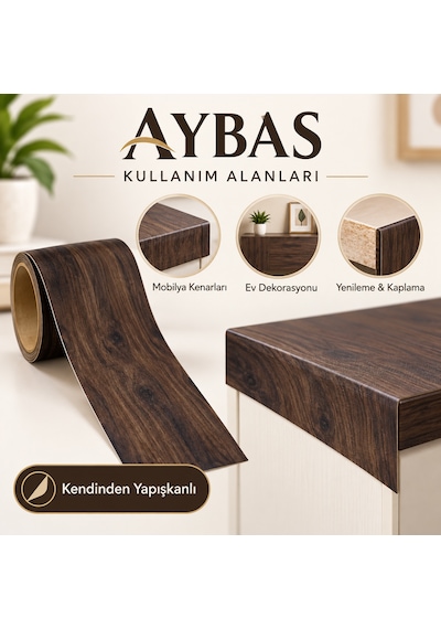 Aybas 10 Cm X 5 Metre Koyu Ceviz Ahşap Desenli Kumaş Yapışkan Bant Mobilya Kaplama Ve Tamir Şeridi 10 Cm X 5 Metre - Koyu Ceviz