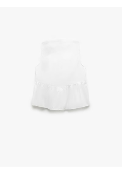 Koton Pamuklu Düğmeli Kolsuz V Yaka Peplum Bluz Kırık Beyaz 5sak60338pw Ekru