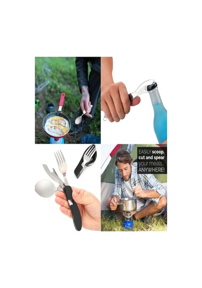 Katlanabilir Ve Ayrılabilir Kamp Yemek 3'ü 1 Arada Kaşık Çatal Bıçak Açacak Takımı Outdoor Fonksiyon Seti Çok Renkli