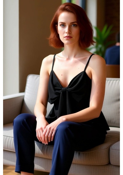 Ersefa Fitted Kalıp Keten Görünümlü Kolsuz Bluz %100 Polyester Günlük Ku siyah