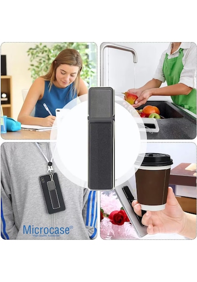 Microcase Üniversal Telefon Arkası El Parmak Tutucu Metal Mıknatıslı Standlı Cep Telefonu Tutacak - Al4938 Siyah