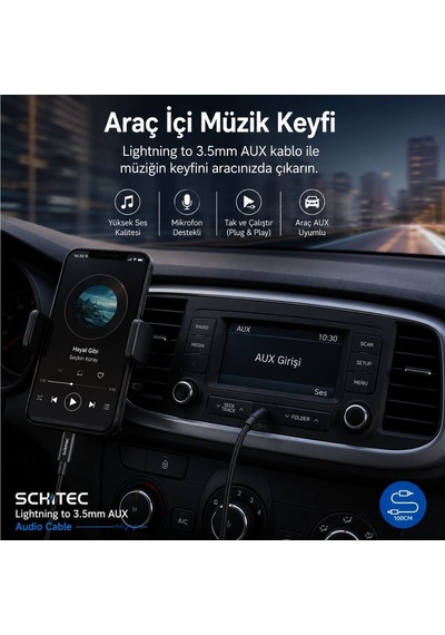 Schitec Lightning To 3.5mm Aux Dönüştürücü Kablo 1metre Siyah Hg/axl-11
