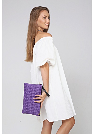 Morpelikan Mor Zikzak Clutch Kadın Portöy Çanta Mor
