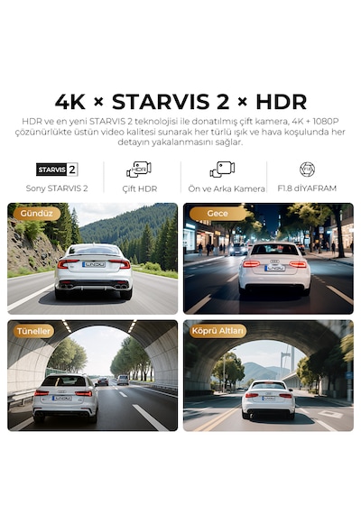 Lingdu Lndu V820 4k Araç Kamerası Sony Starvis 2 4k + Fhd Çift Sony Kamera Gps Opsiyonel 4g Uzaktan Izleme Adas 3 Ekran