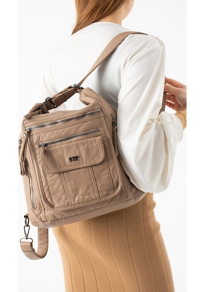 571 Collections Yıkanmış Deri Hem Sırt Hem Omuz Çantası Krem Model: 571-14-18d