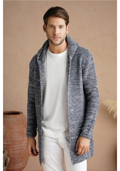 Tarz Cool Erkek Gri Karışım Kapüşonlu Triko Hırka-hrk7721r02s Gri