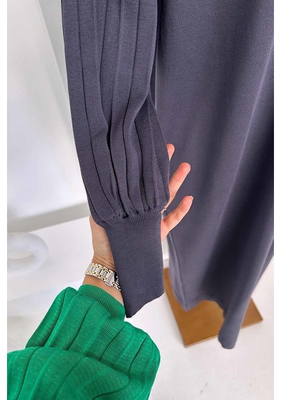 Kahijab Balon Kol Merserize Elbise - Füme