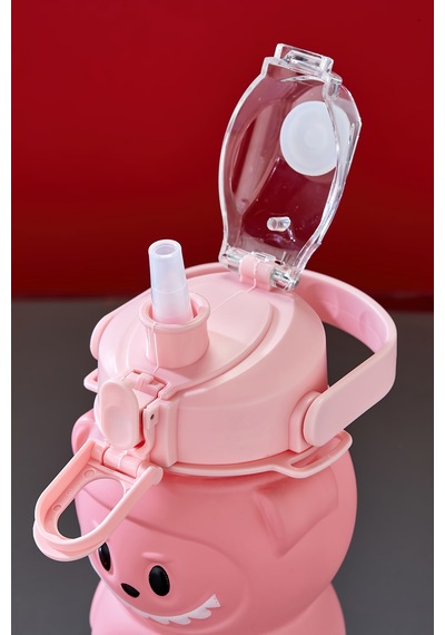 Labubu Suluk - 1000 Ml Taşınabilir Kulplu, Pipetli, Bpa Sız, Kilitli Ve Sızdırmaz Kapak - Pembe Pembe