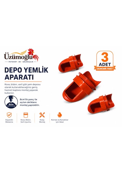 3 Adet Depo Yemlik Aparatı Kova, Bidon Ve Varil Uyumlu Tavuk, Civciv, Bıldırcın Ve Kanatlı Yemlik Aparatı