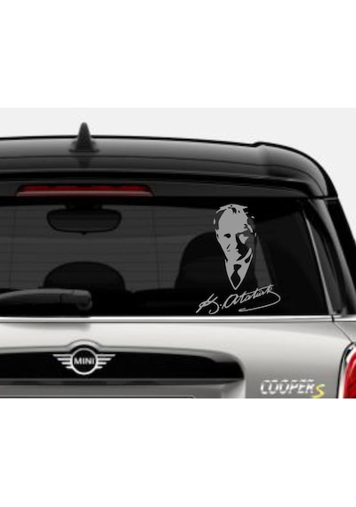 Sticker Usta Mustafa Kemal - Atatürk Imza Sticker Araba 00565 Gri 12x9 Cm