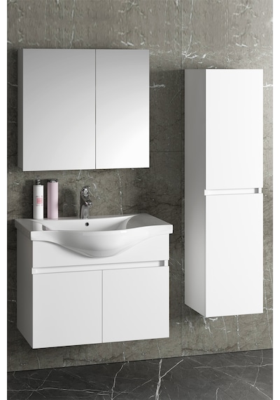 Yıldız 80+35 Cm Beyaz Mdf Lavabolu Asma Banyo Dolabı Takımı Beyaz