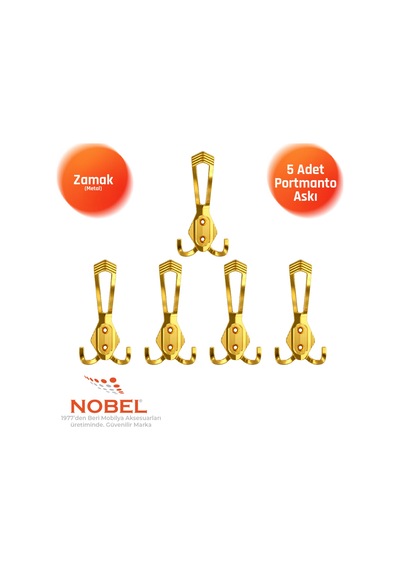 Has Portmanto Askısı, Metal Vestiyer Askısı, Altin, Duvar Ve Dolap Askılığı 5'li Set Vidalı Altın